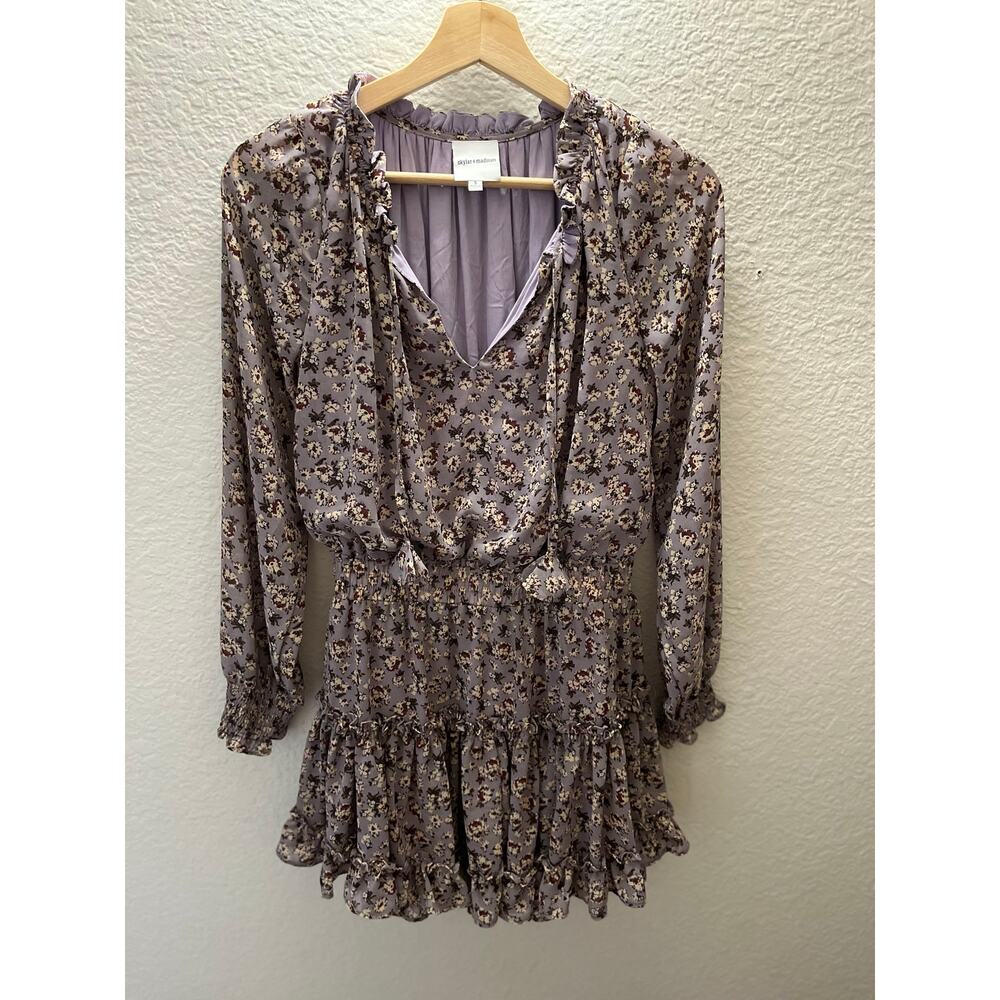 Skylar Madison Purple Floral Smocked Ruffle Dress Cottagecore Milkmaid Fairy S - Picture 3 of 6